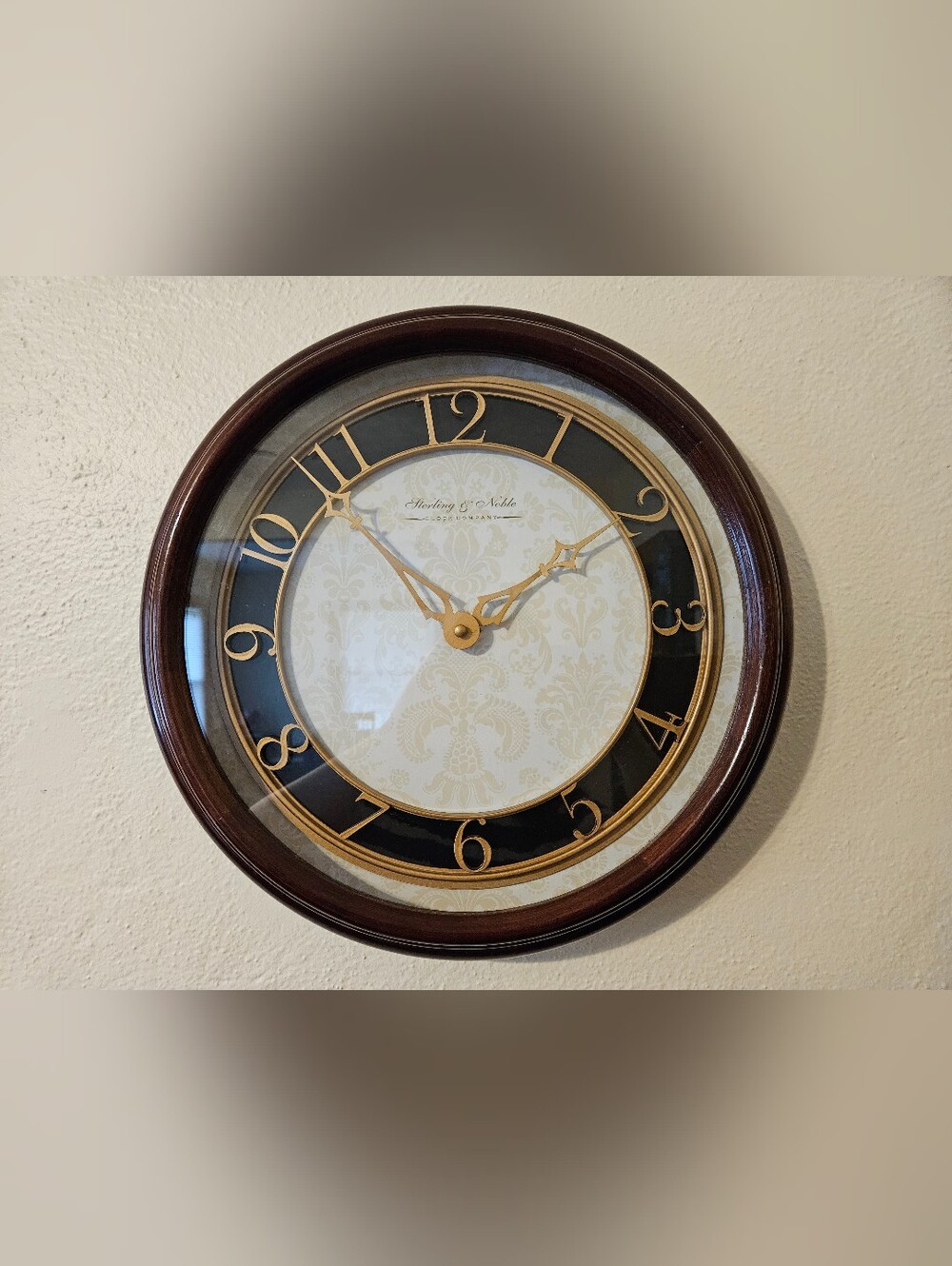 16" Sterling & Noble Mahogany Analog Wall Clock Arabic Numerals